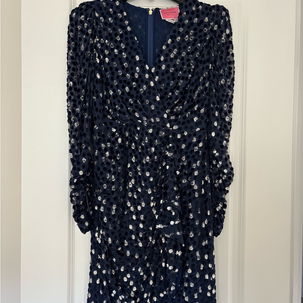 Kate Spade Navy and Silver Textured Dress